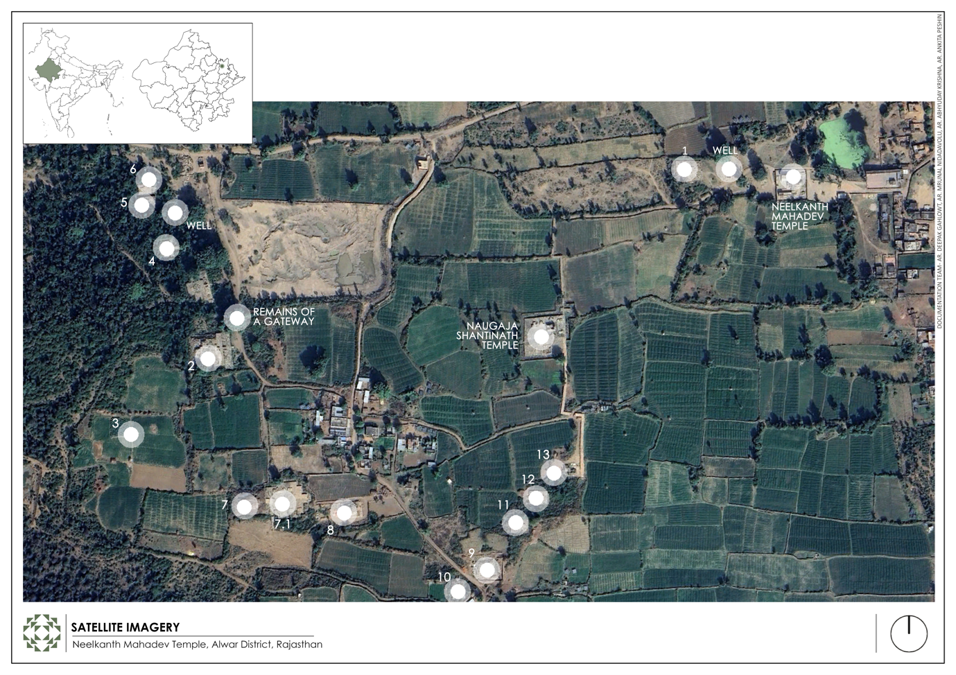 Image 1: Map showing all the temples, tanks and remains from the Neelkanth Mahadev Temple Complex.