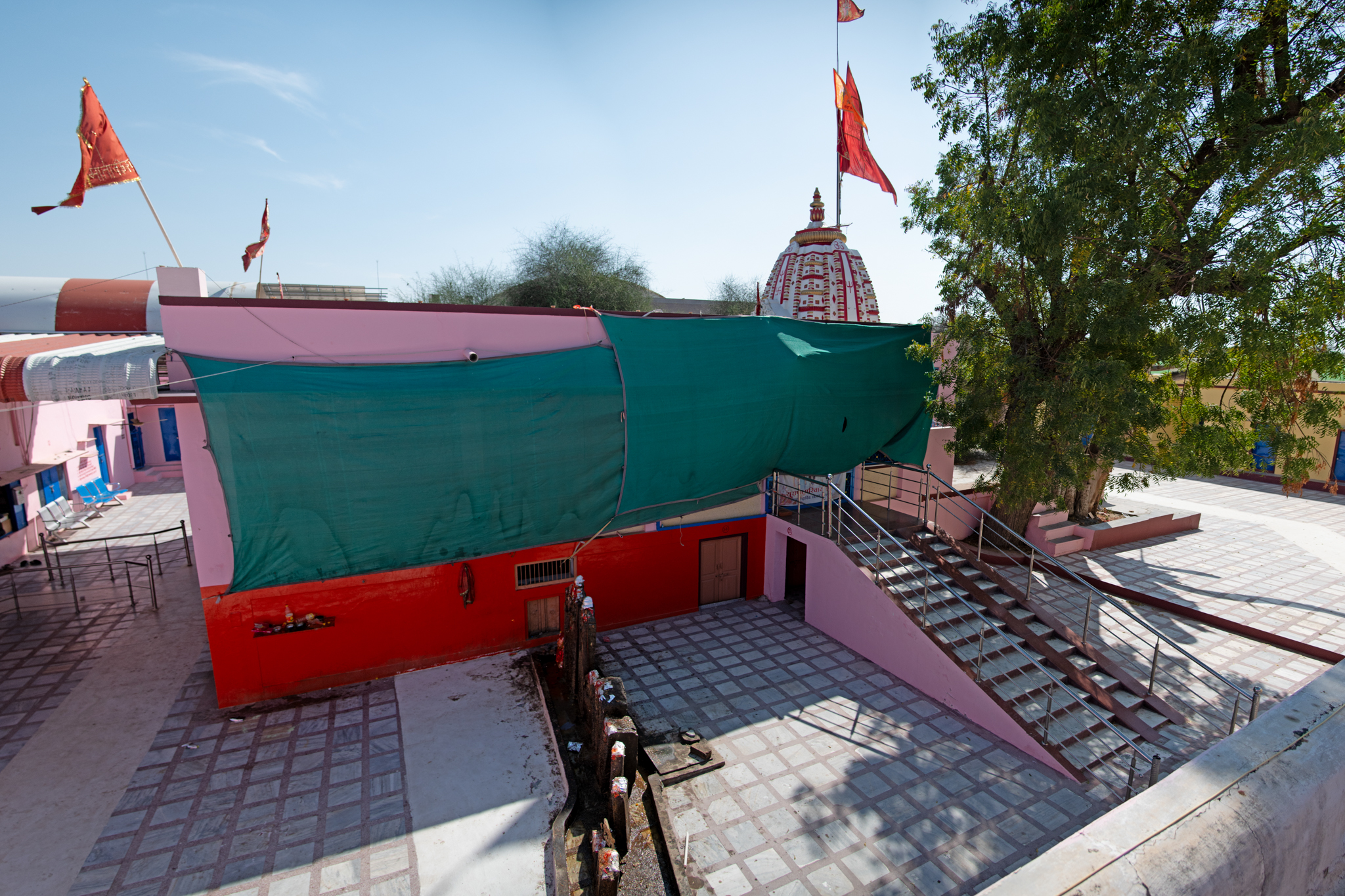 View of the Suswani Mata Temple from the north. In these premises are seen loose stone steles, laid out in a row, which stylistically belong to the same period as the original temple.