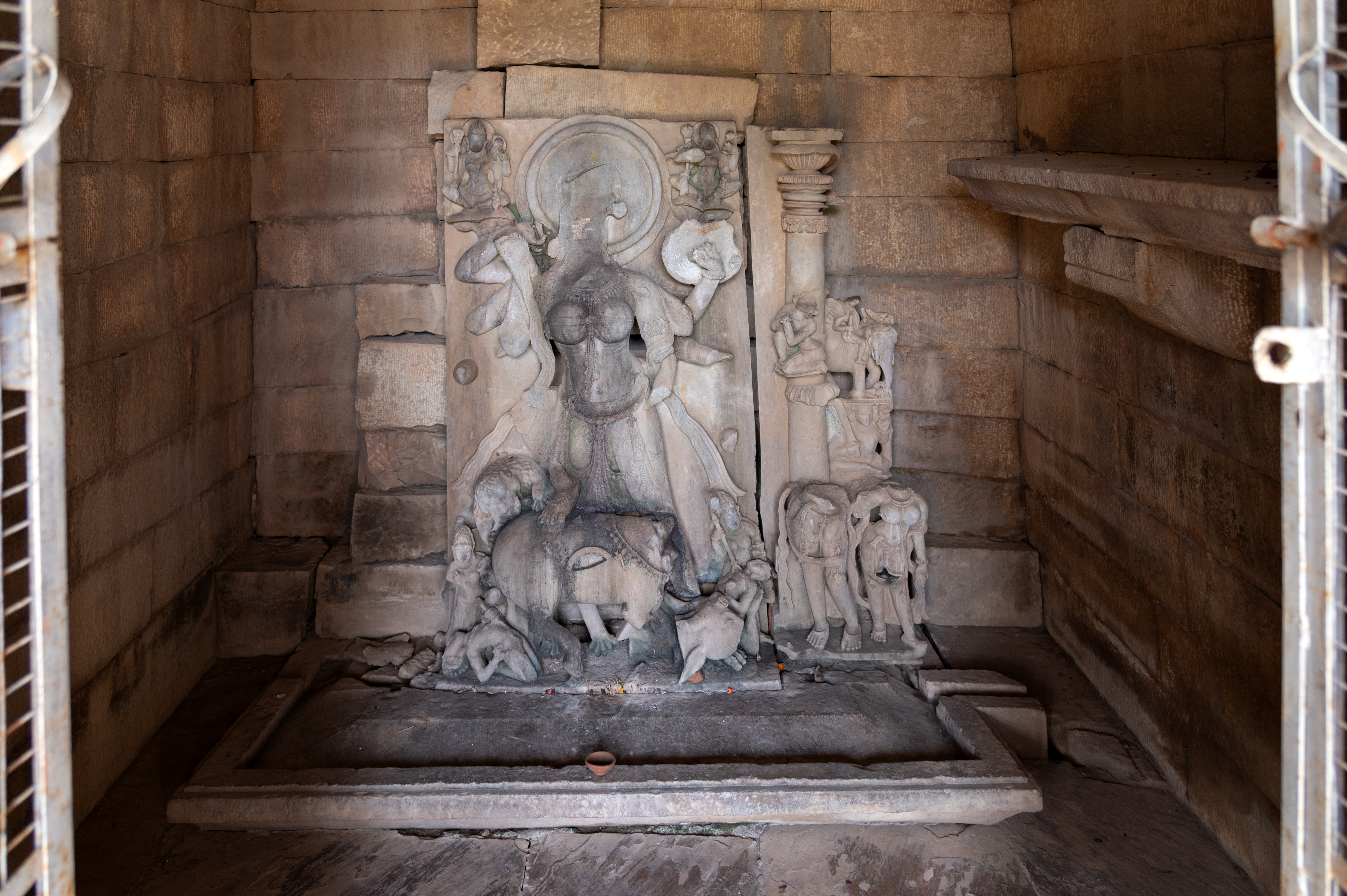 Image 18: Mahishasuramardini, a detailed view of the presiding deity in the garbhagriha (sanctum sanctorum) of the Mahishasuramardini Temple (Temple 6), Baroli group of temples.