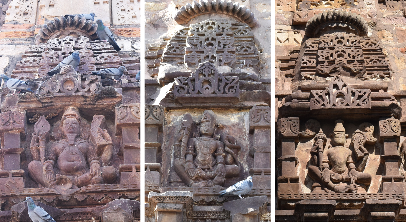 Image 11: Brahma (right), Shiva (center), Vishnu (left), shikhara, garbhagriha, Mahakal Temple, Bijolia, Bhilwara, Rajasthan, 11th-13th century CE.