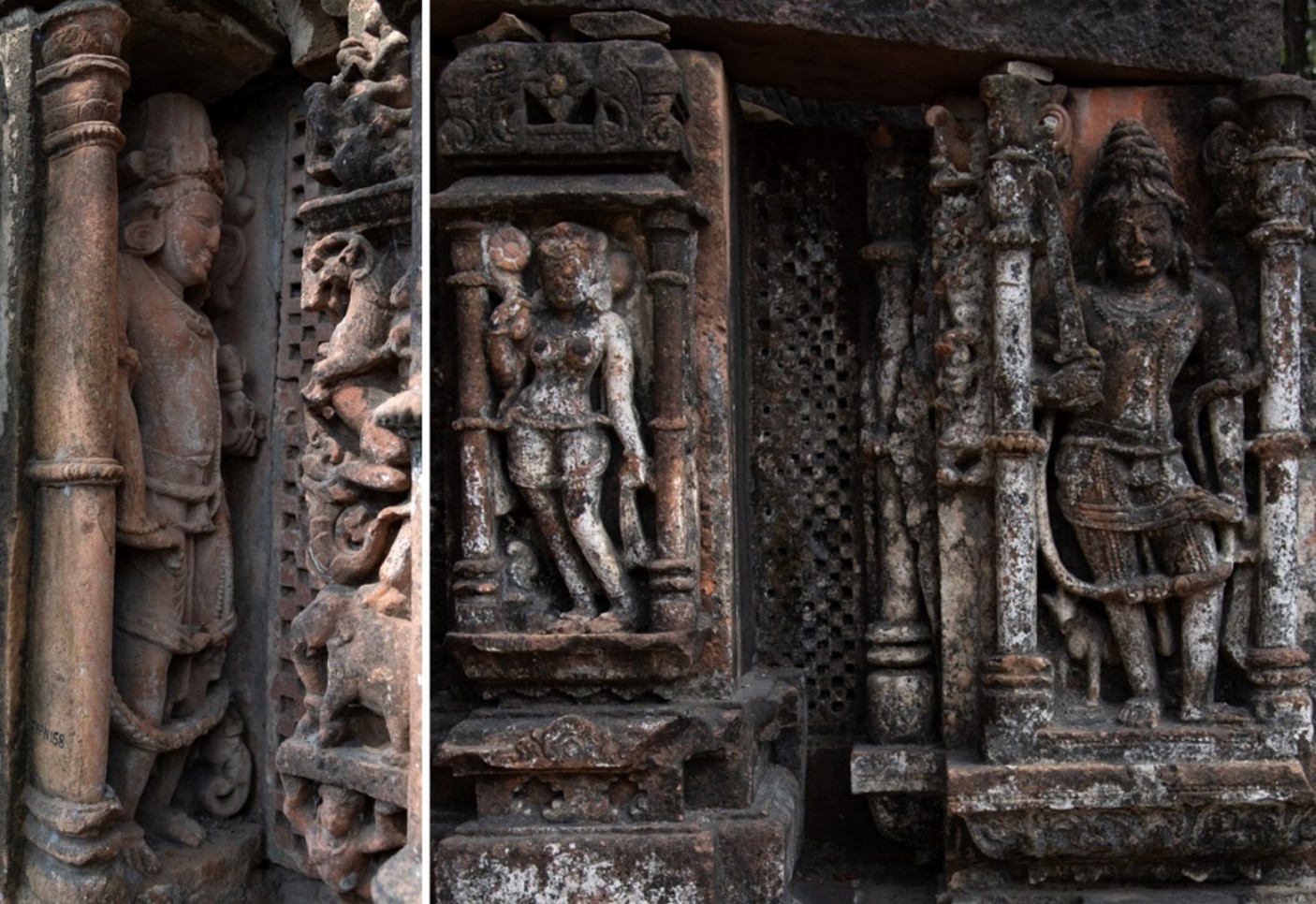 Image 6: Depictions of Surasundari and dikapala on the external wall of the Shiva Temple (Temple 1 in the site plan).