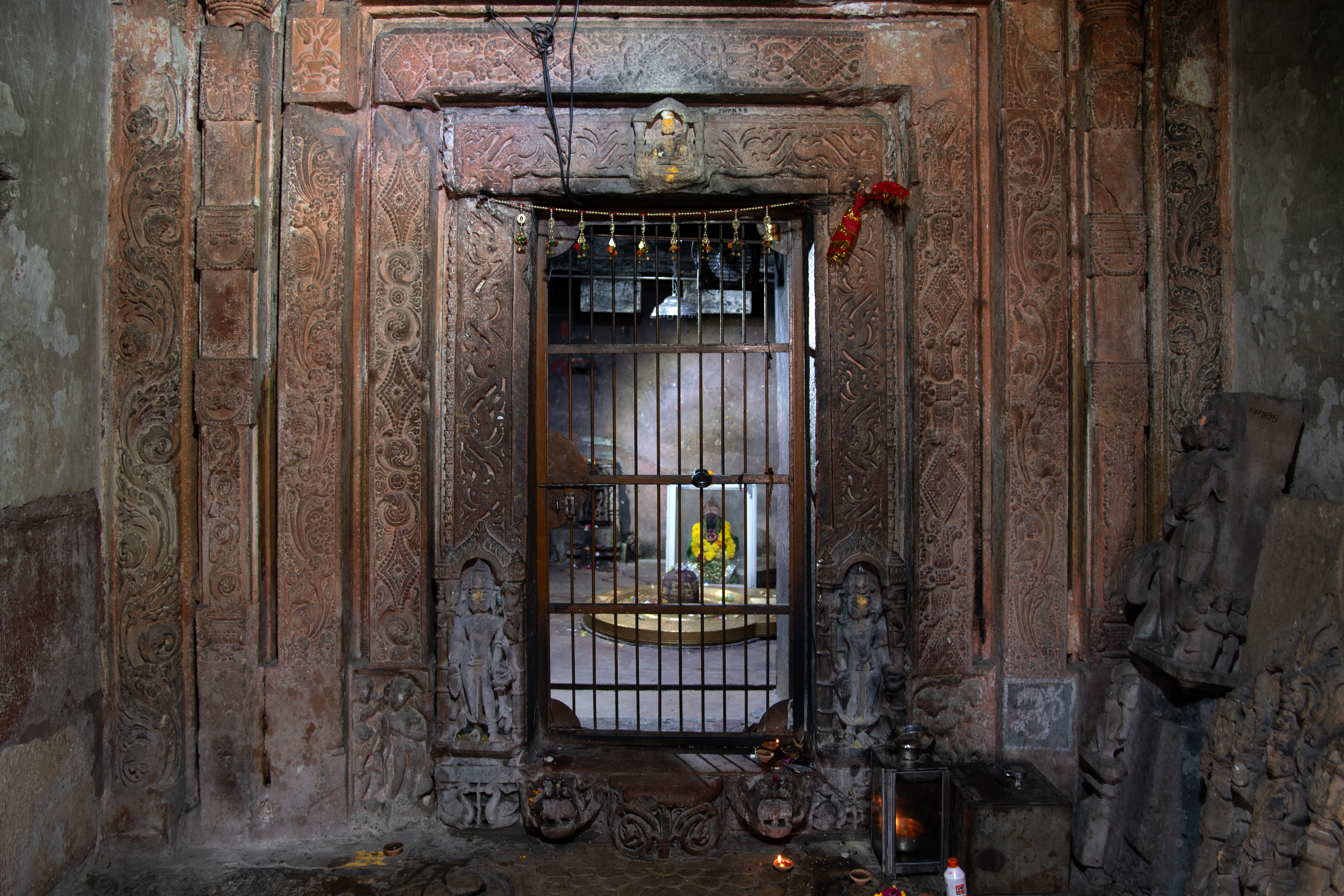 Image 9:  The panchashakha (five branches or bands) doorframe of the garbhagriha (sanctum sanctorum) of the Sitaleshwar Temple.