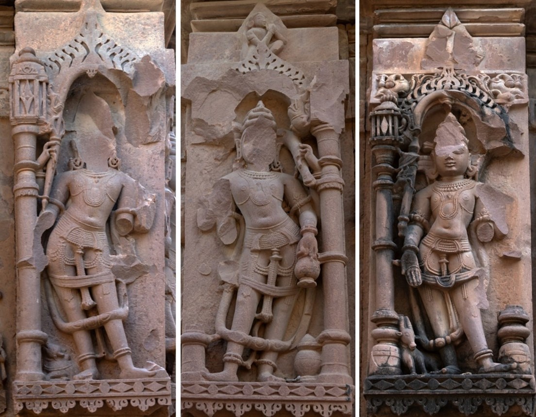 Image 13: Ishana (left), Kubera (centre) and Vayu (right) on the southern wall.