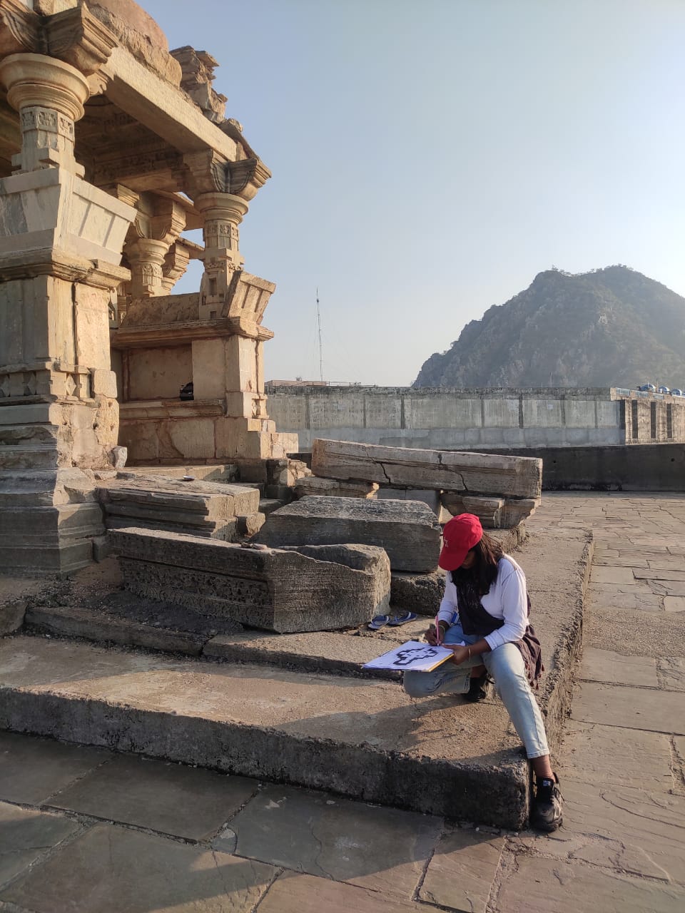 Architect Urvi Manani noted the external dimensions of the structure of Bisaldeo Temple, Tonk district, Rajasthan. (Image courtesy: Mrunal Nidadavolu)