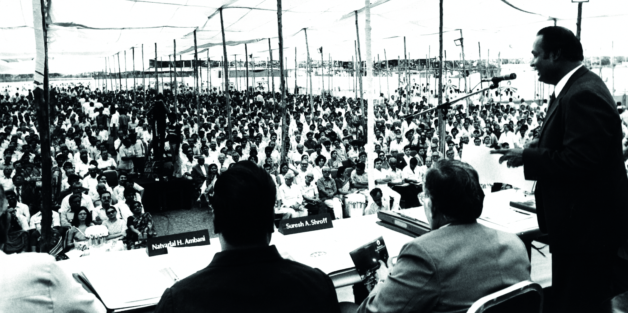 Shri Dhirubhai Ambani booked the Cooperage Football Ground in Colaba to host a mega-AGM event. It was reported in Financial Times as ‘the world’s largest company AGM’ attended by 12,000 Reliance shareholders